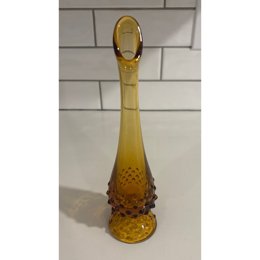 Vintage Fenton Art Glass Hobnail Amber Bud Vase